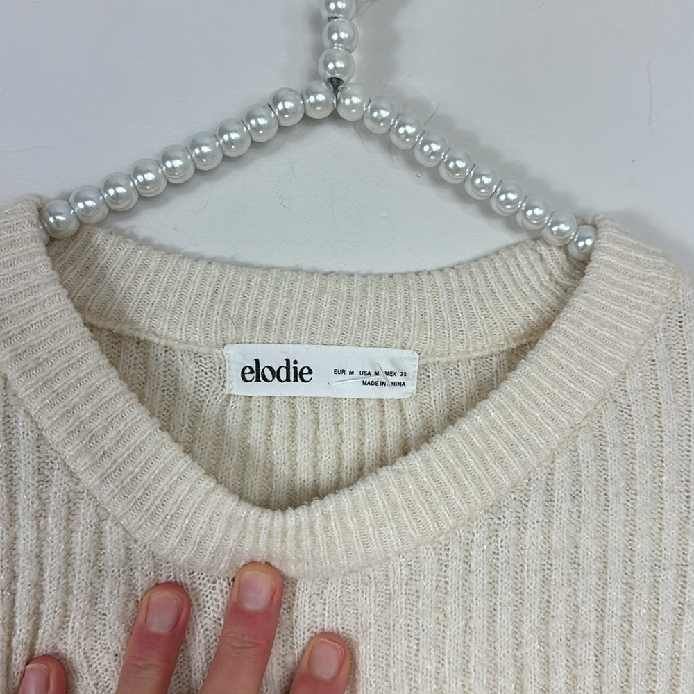 Elodie Cream Crewneck Cropped Ribbed Sweater Medium - Picture 3 of 8